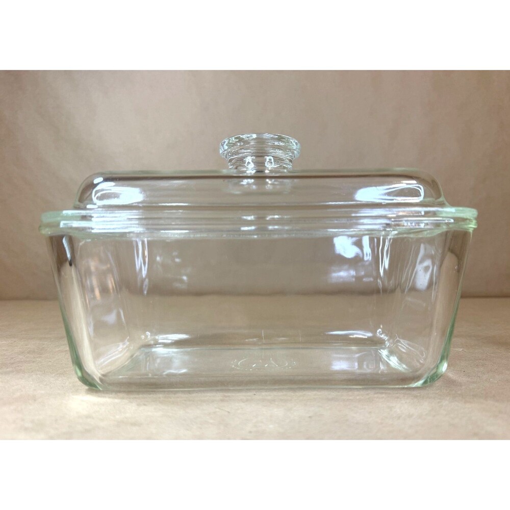 Pyrex Westinghouse Vintage Clear Glass Refrigerator Dish Loaf Pan & Lid Mid Cent